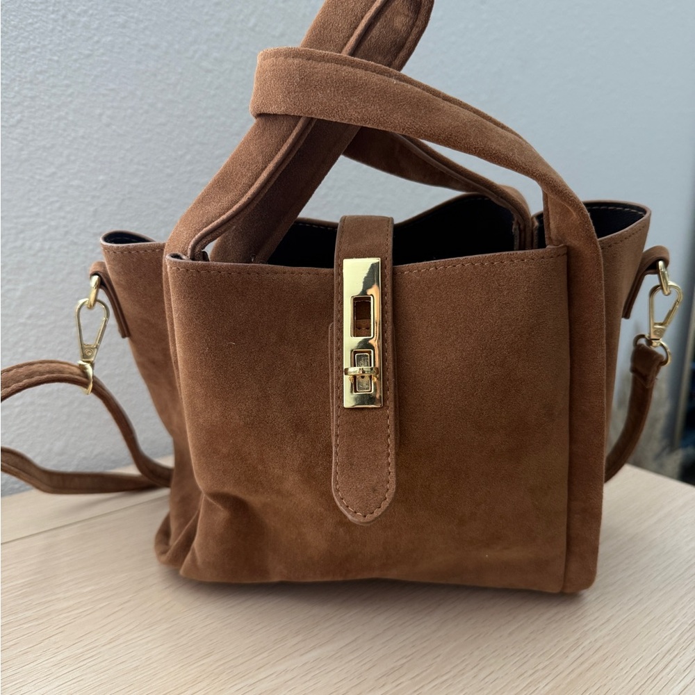 Elegant Brown faux Suede Handbag